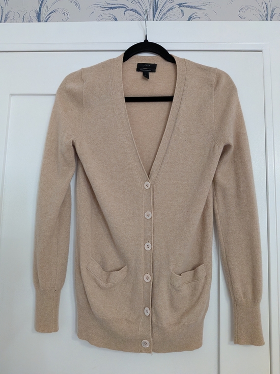 Ann Taylor Sweaters - J. CREW Beige Italian Cashmere V-Neck Button Cardigan Sweater